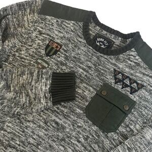 Born Fly Men's Urban Crewneck Embroidered‎ Patches Streetwear Sweater Size Large